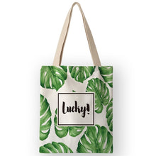Load image into Gallery viewer, Tropical Plant Print Canvas Bags Women Handbags Eco Foldable Shopping Bags School Shoulder Book Bag