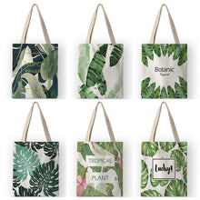 Load image into Gallery viewer, Tropical Plant Print Canvas Bags Women Handbags Eco Foldable Shopping Bags School Shoulder Book Bag
