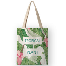 Load image into Gallery viewer, Tropical Plant Print Canvas Bags Women Handbags Eco Foldable Shopping Bags School Shoulder Book Bag

